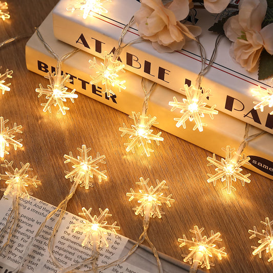 Yoitomehy Snowflake Christmas String Lights, 20 ft, 40 LED, Battery Operated, Warm White Fairy Lights for Holiday Decor
